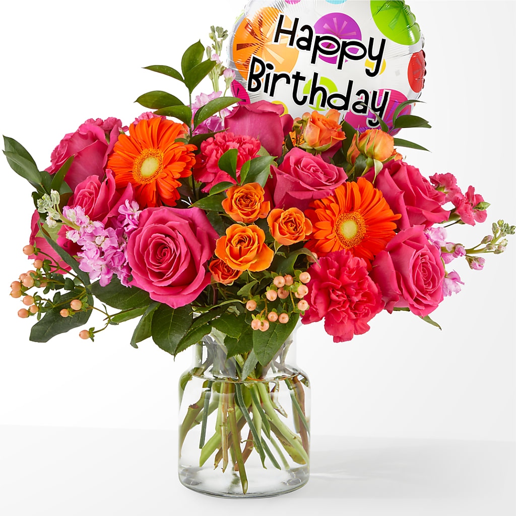 Fiesta Bouquet with Birthday Balloon – LAKELINE FLORIST & GIFTS, Austin TX