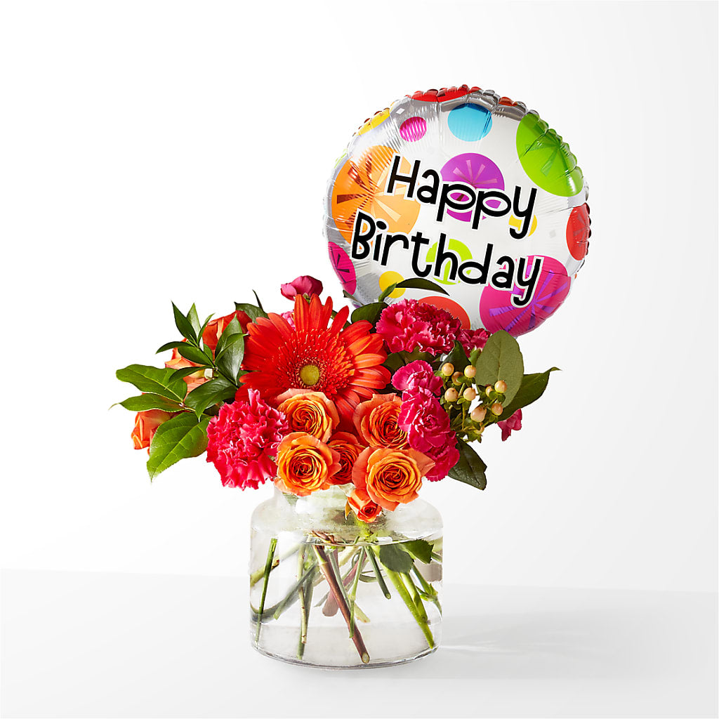 Fiesta Bouquet with Birthday Balloon – LAKELINE FLORIST & GIFTS, Austin TX