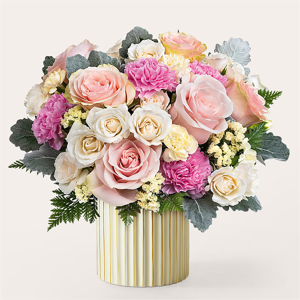 Blissful Moments Bouquet with Ivory Vase – LAKELINE FLORIST & GIFTS, Austin TX