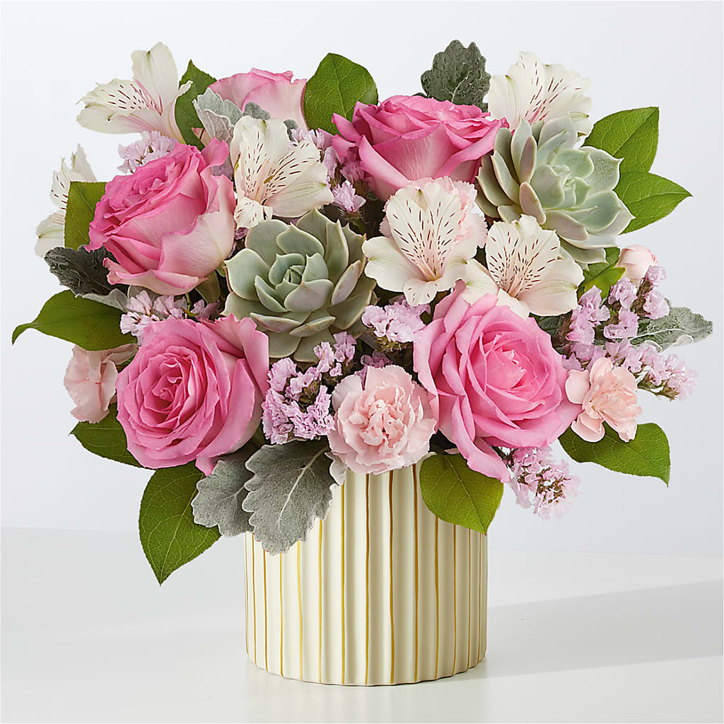 Dusty Rose Bouquet with Ivory Vase – LAKELINE FLORIST & GIFTS, Austin TX