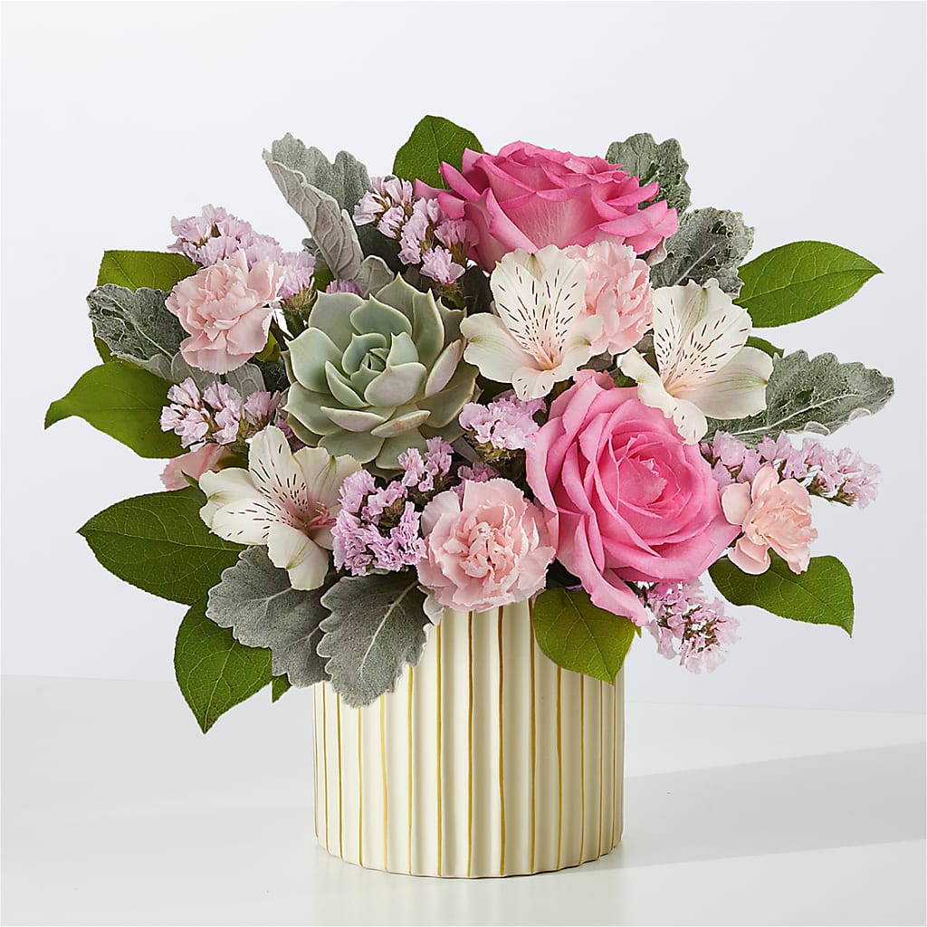 Dusty Rose Bouquet with Ivory Vase – LAKELINE FLORIST & GIFTS, Austin TX