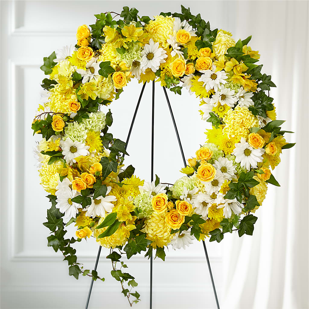 Golden Remembrance Wreath – LAKELINE FLORIST & GIFTS, Austin TX