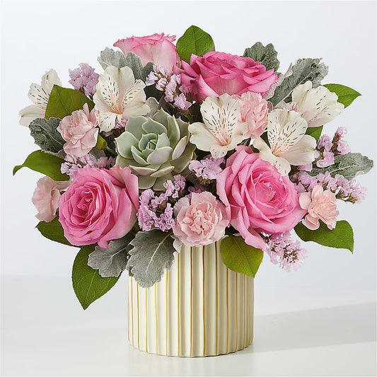 Dusty Rose Bouquet with Ivory Vase – LAKELINE FLORIST & GIFTS, Austin TX