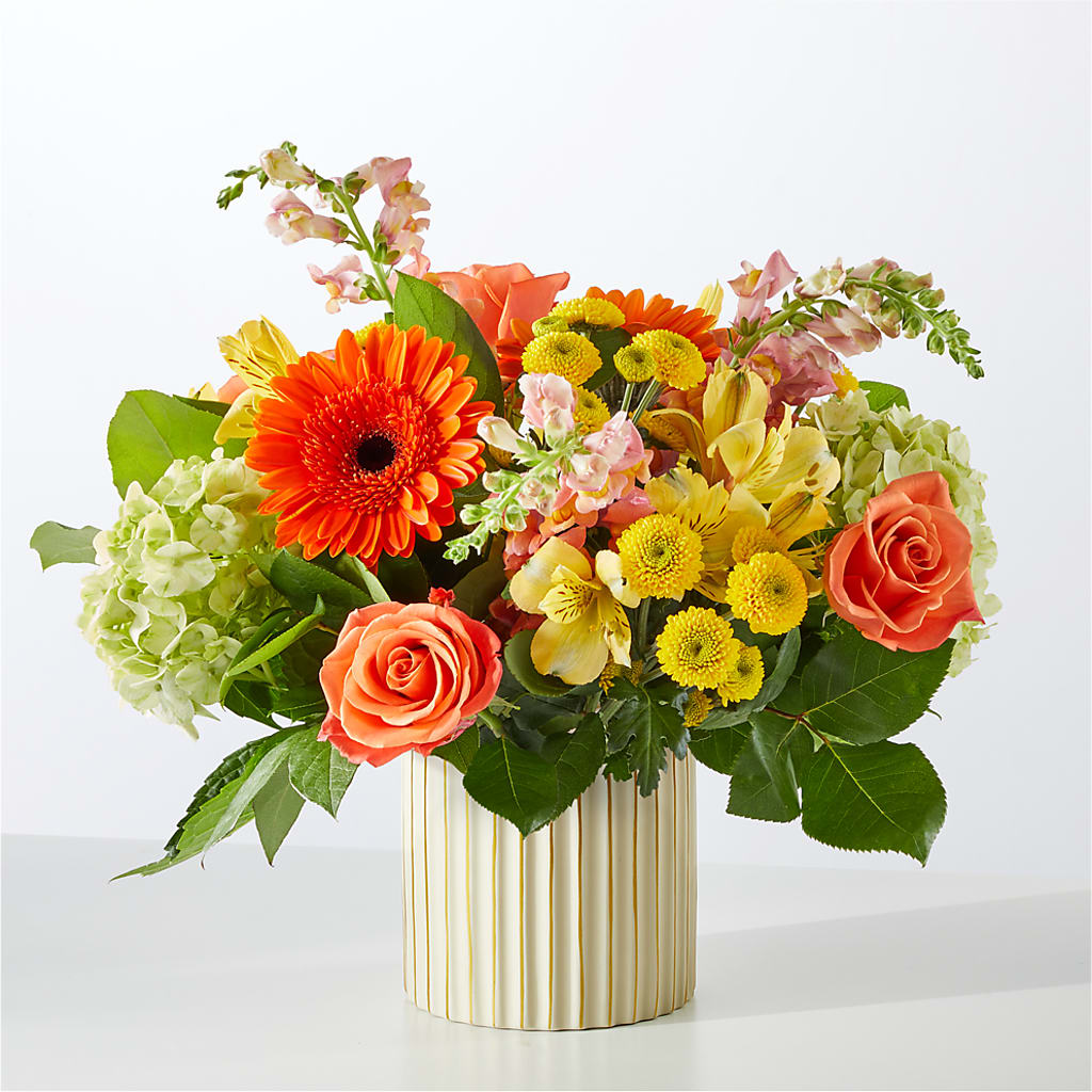 Autumn Sunshine Bouquet with Ivory Vase – LAKELINE FLORIST & GIFTS, Austin TX