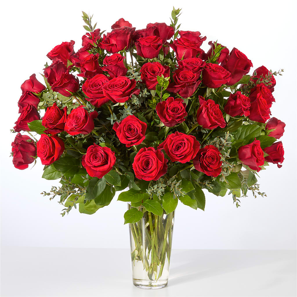 Forever Yours Fifty Stem Red Rose Bouquet – LAKELINE FLORIST & GIFTS, Austin TX